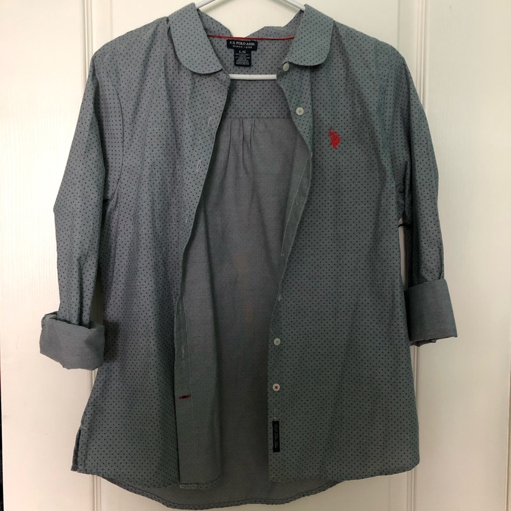 US POLO ASSN. Polkadot Fitted Shirt with Round Collar Neckline NWT Size L